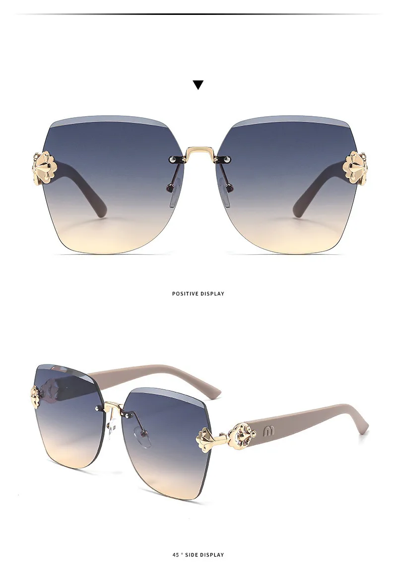2025 Neue Große Rahmenlose Luxus-Sonnenbrille für Damen UV-Schutz Modische Kleine Sonnenbrille (DS-2402) – Detail 14