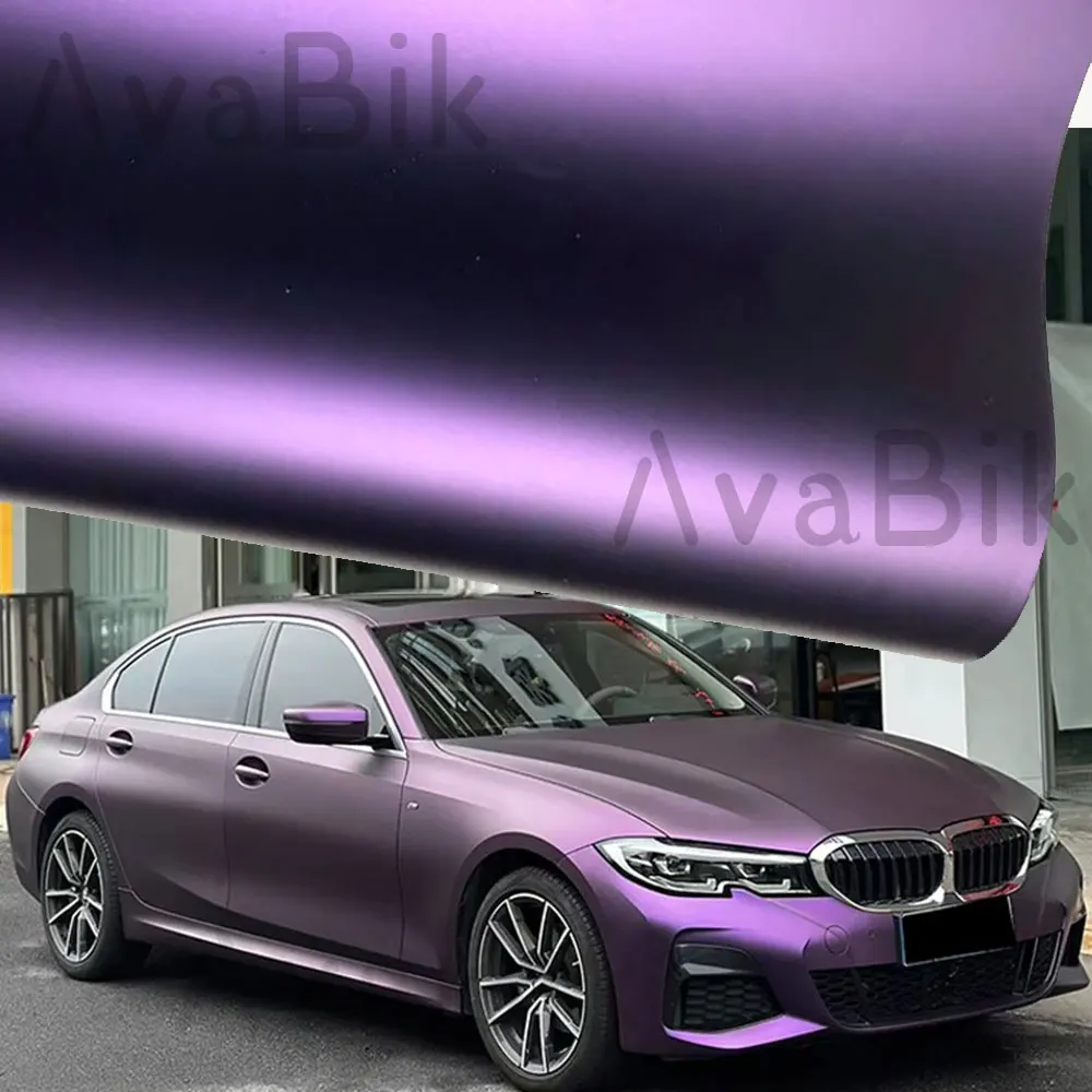 Car Body Sticker Matte Ghost Black Purple Metallic Vinyl Wrap Film With Air Release Self Adhesive Car Motorcycle Bicycle Sticker