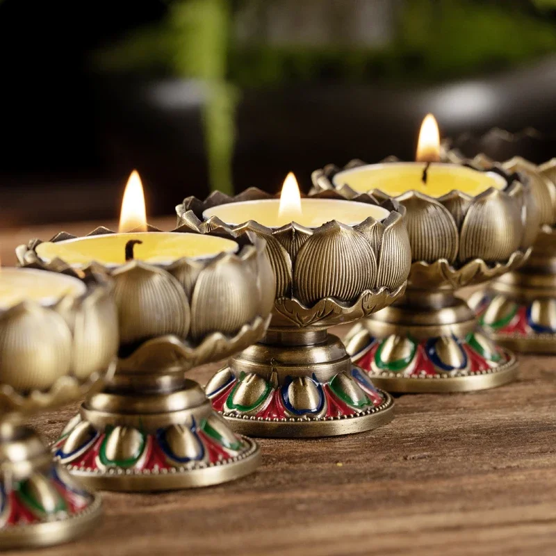 All metal lotus butter lamp holder, candle holder, household Buddhist lamp holder, permanent light