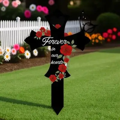 

Металлический садовый крест-колышек, мемориальный крест для кладбища, указатель на могилу, садовая скульптура, украшение для газона в память о усопших родственниках