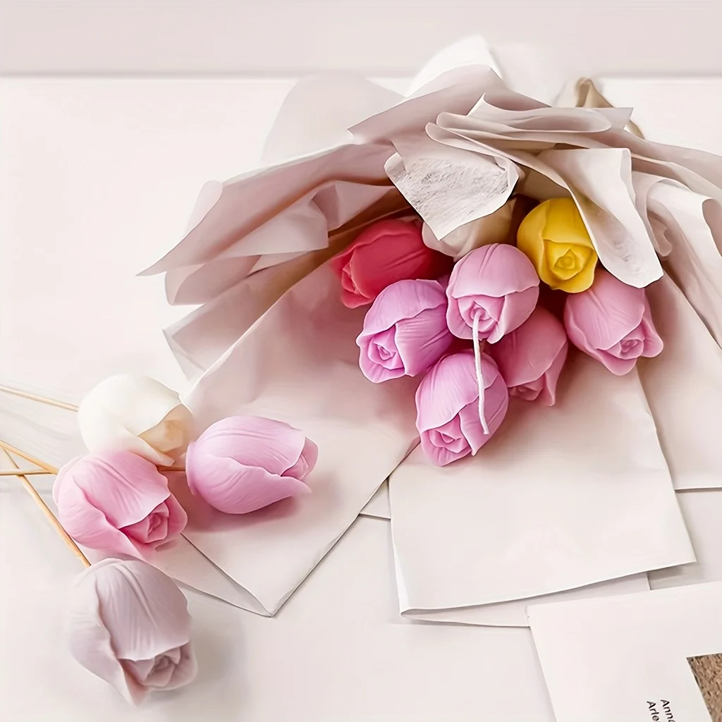Silikon-Tulpenkerzenform, DIY-Blumenstrauß, Aromatherapie-Stein, handgemachte Seifendekoration, Blumenthema, unregelmäßige Form – Detail 2