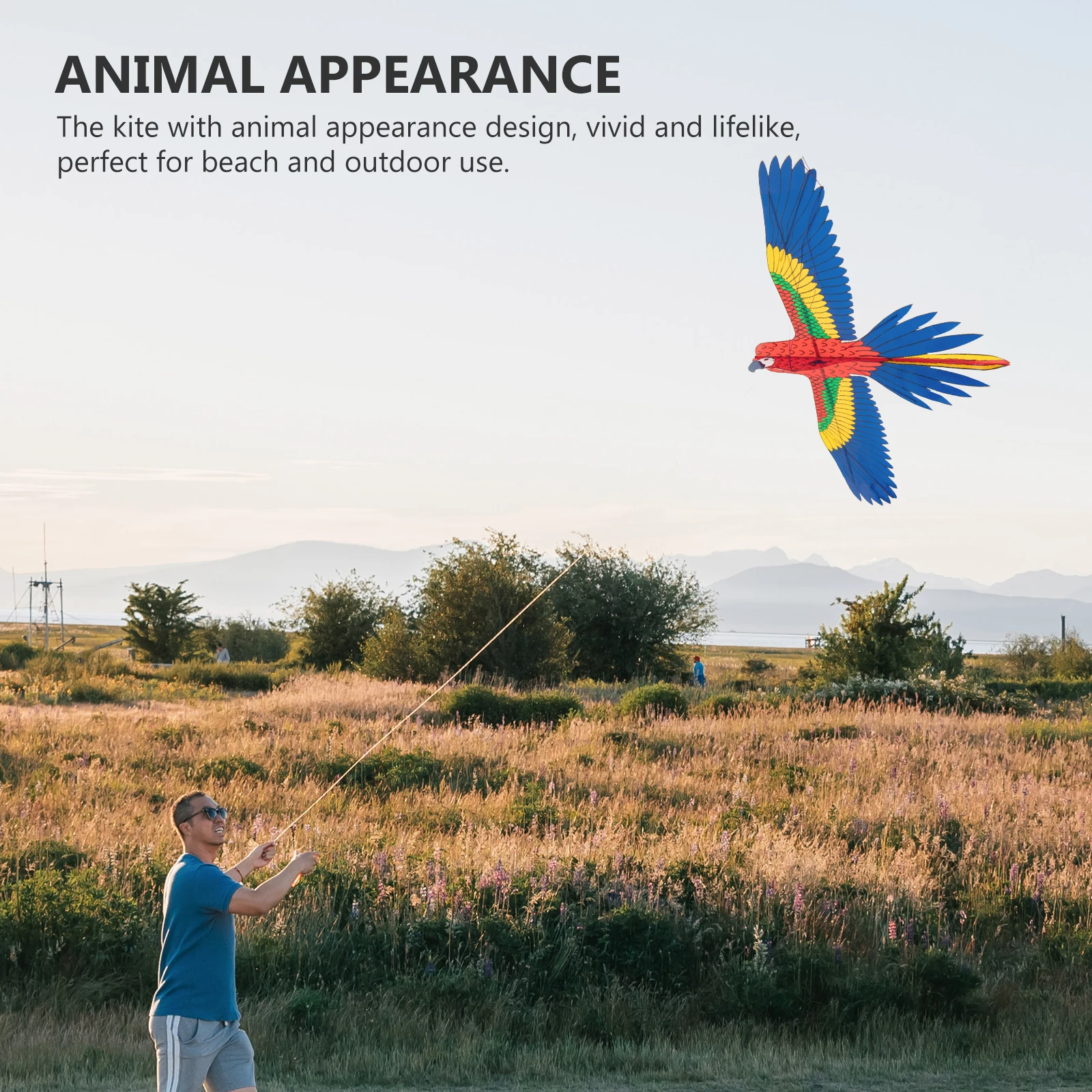 

1 set Blue Parrot Kite 70cm Fishing Rod 30m Line Lightweight Outdoor Toy Kids Beginners Beach Fun Cartoon Kites