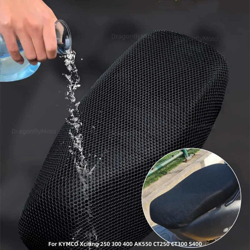 Motocicleta respirável 3D Mesh Seat Cover, Almofada para KYMCO Xciting 250, 300, 400, AK550, CT250, CT300, S400, Verão