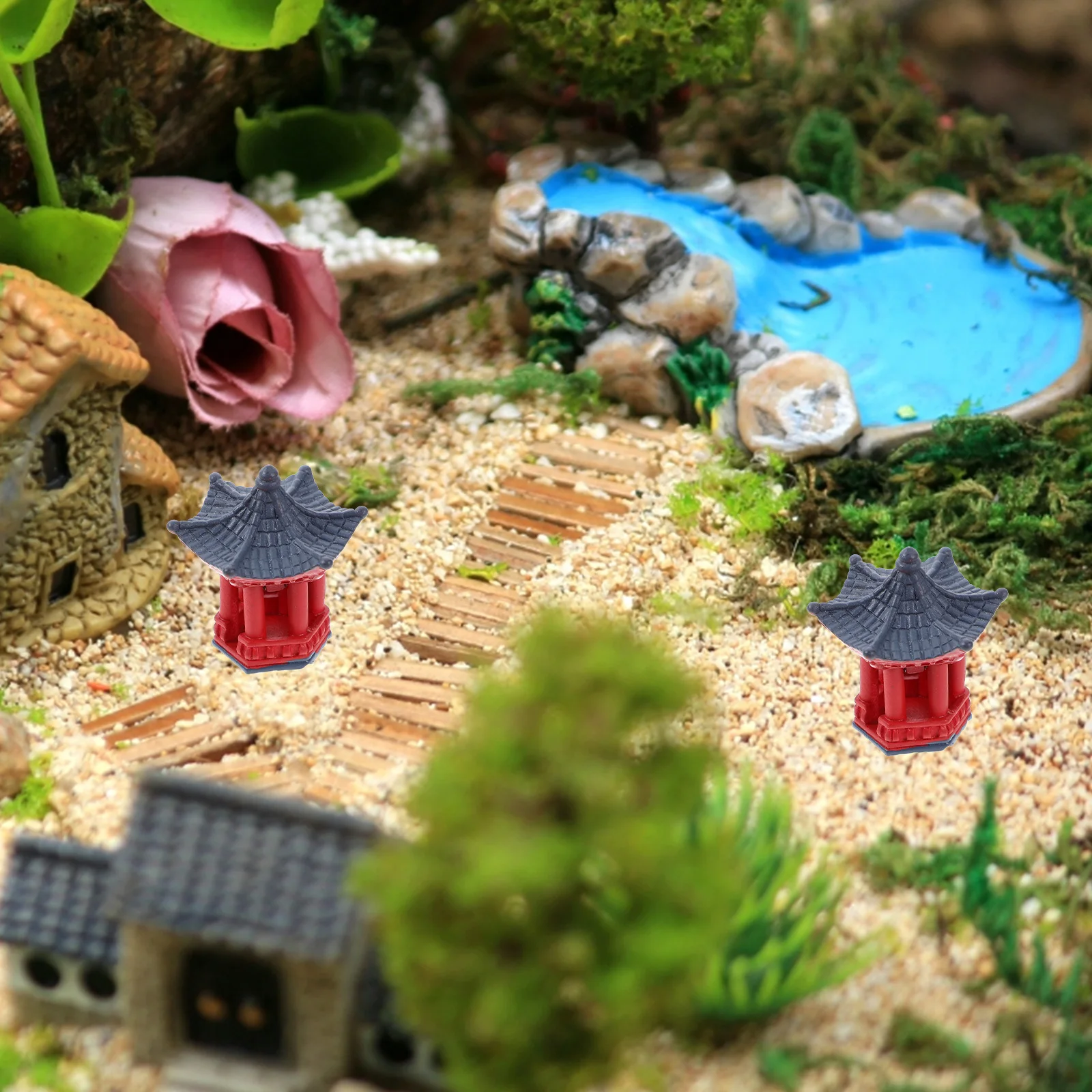 

4pcs Micro Landscape Pavilion Decoration Mini Garden Resin Ornament Strong Sturdy Fine Craftsmanship Simple Color