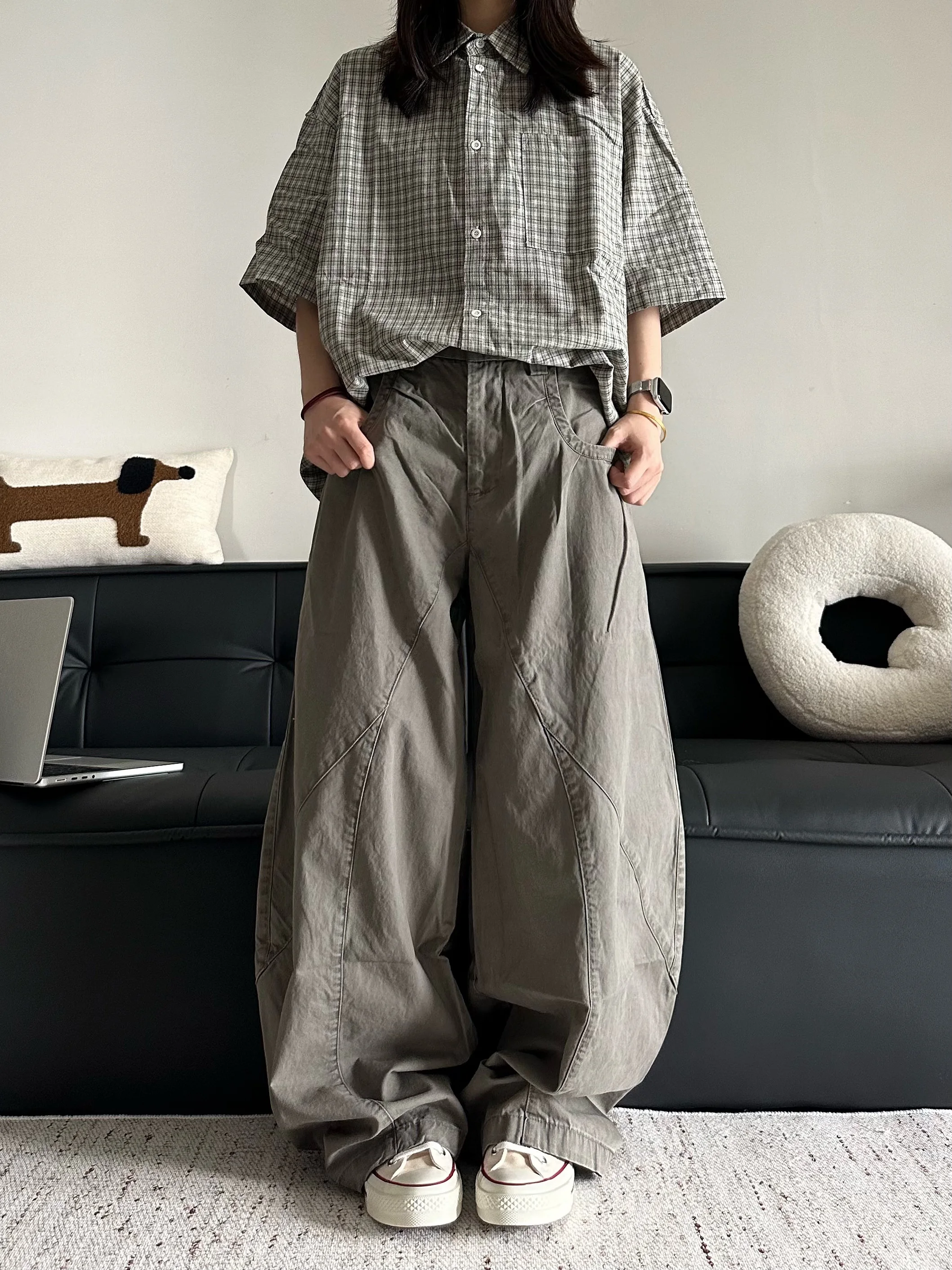 

Retro American High Street Washed Degraded Knife Workwear Pants Men's Loose Wide Leg Match All over Floor-Length Trousers