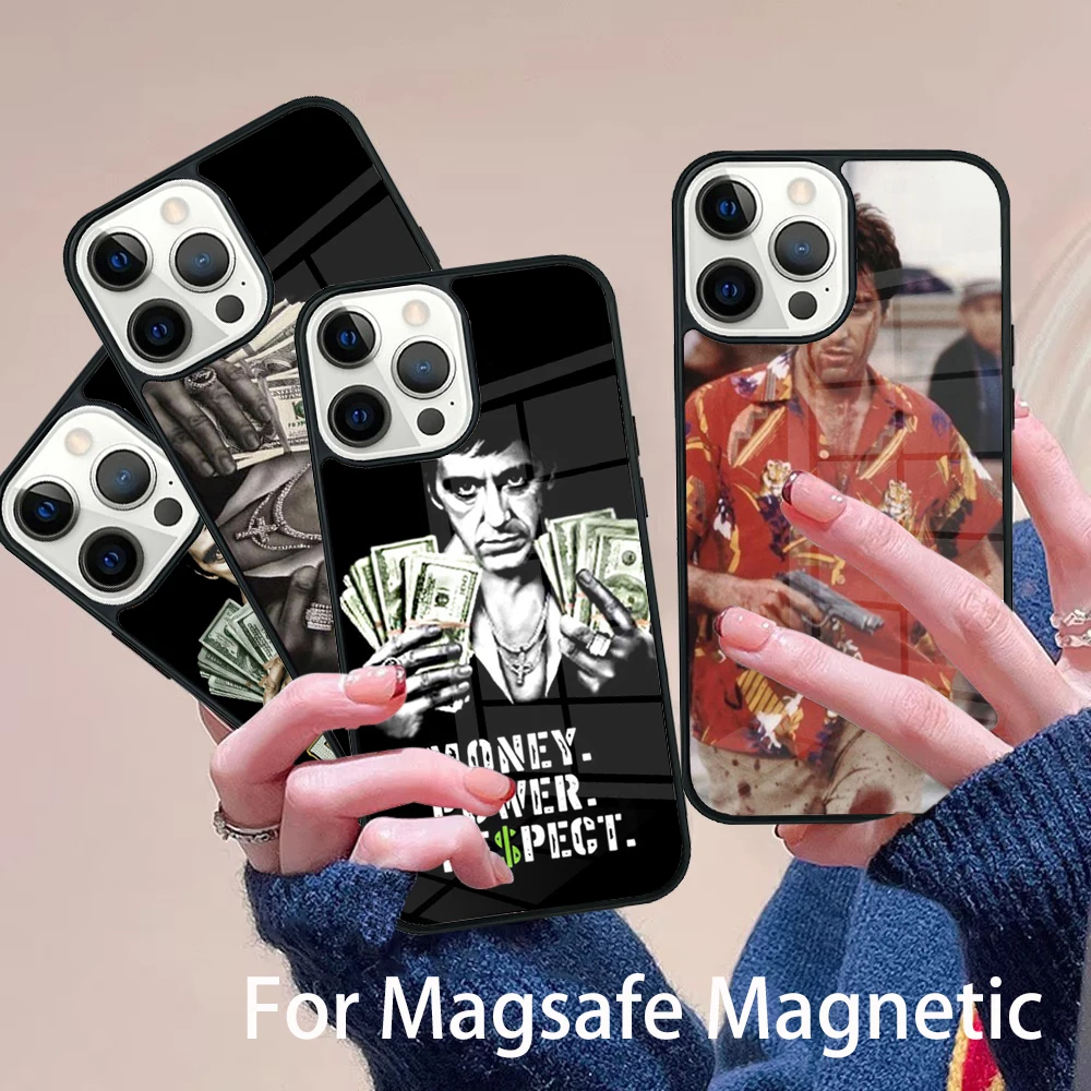 

Scarface Tony Montana Gun Phone Case Magesafe Magnetic Wireless Charge Cover For IPhone 16 11 12 13 14 15 Pro Max Plus Mini