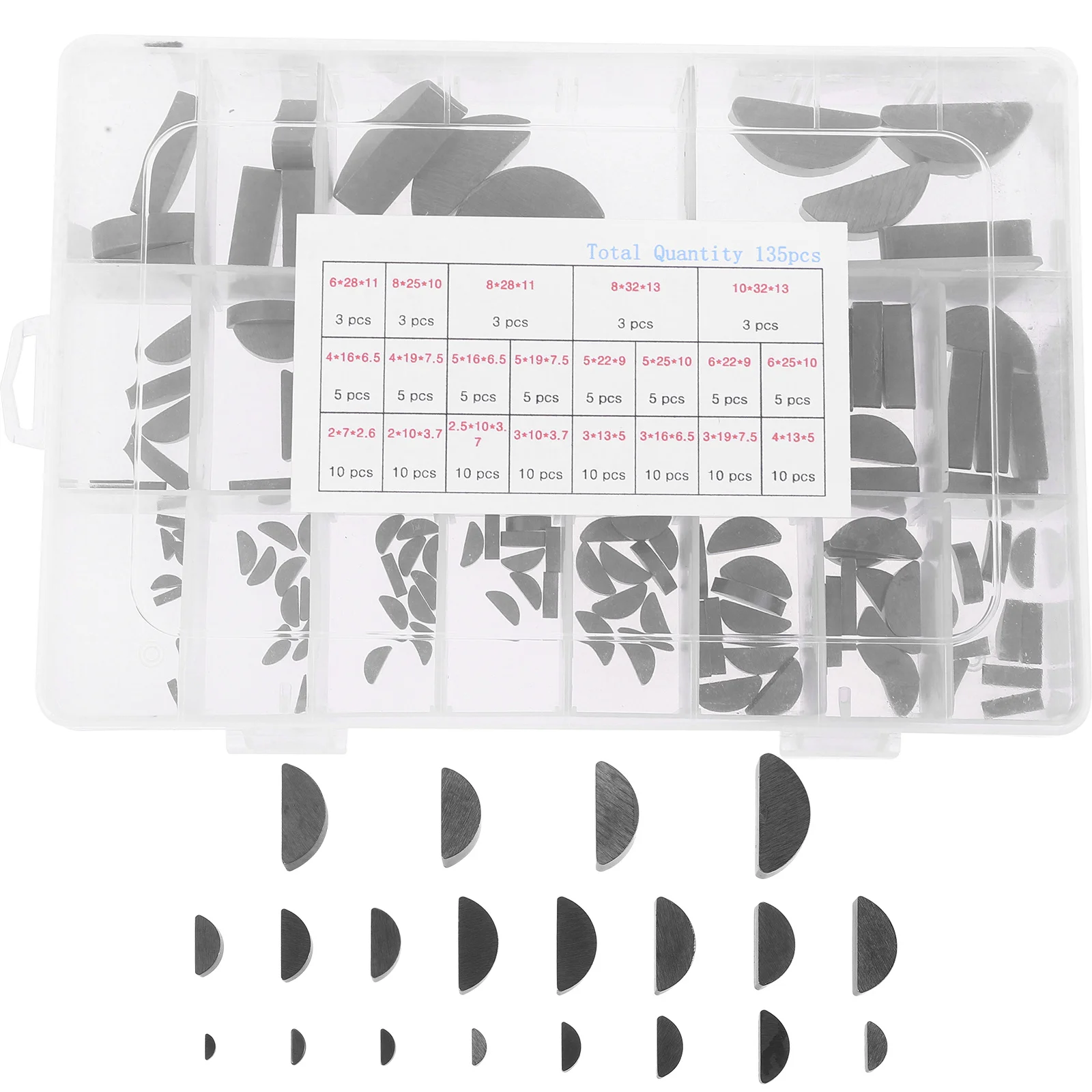 

135pcs Crescent Carbon Steel Woodruff Keys Metric Keyway Woodruff Key Half Moon Key Stock Keyway Set Assortment