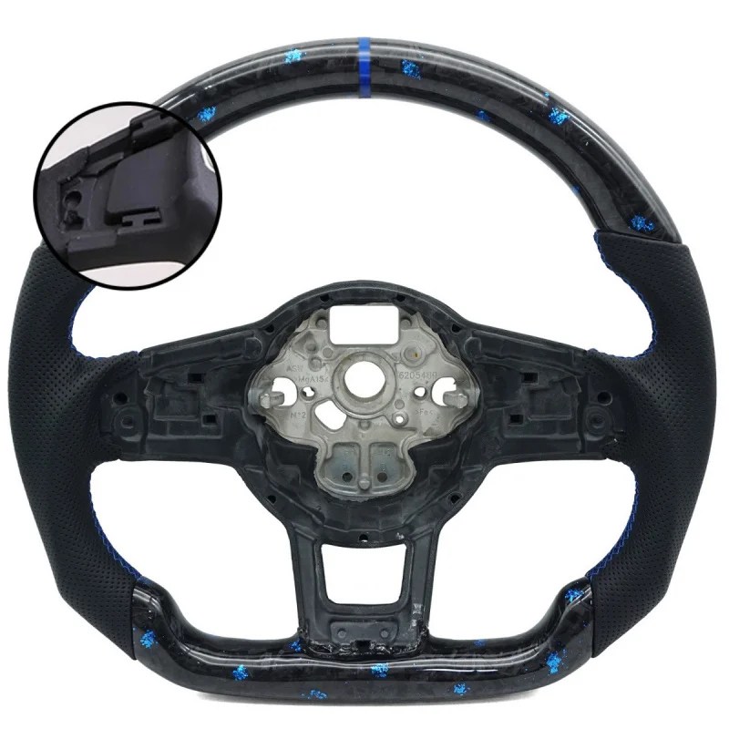 For Golf 7 GTI Golf7, blue foil carbon fiber semi-perforated steering wheel with blue return mark and cover