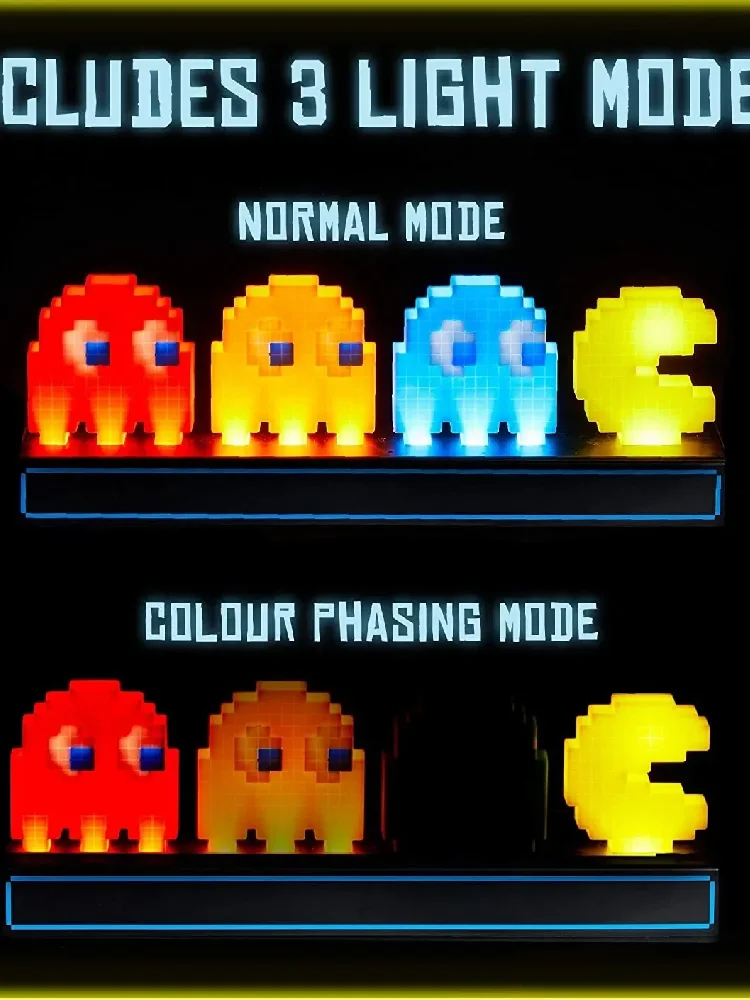 LED Game Pixel Icon Night Light 3D Illusion Led Ghost Lamp Visual Action Figure Model Voice Control Lamp for Gaming Room Decor