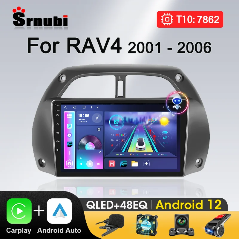 Android 12 CarPlay oto 2din araba radyo Toyota RAV4 Rav 4 için 2001 2002 2003 2004 2005 2006 multimedya oynatıcı Stereo GPS DVD Wifi