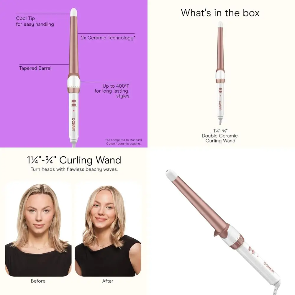 

Ceramic Tapered Curling Wand, 1.25 to 0.75 Tapers for Beach Waves, 30 Heat Settings, Suitable for All Hair Types, White