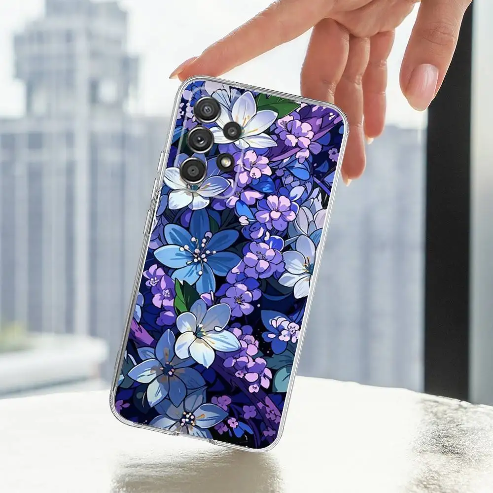 Funda de teléfono con pintura artística de flores para Samsung S30,S23,S22,S21,S20,Ultra,FE,Lite, S10,S9,S8,PIus, transparente, funda de silicona