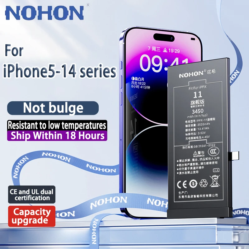 NOHON phone Battery For Apple iPhone 6 7 8  X XR XS 11 12 13 Mini Max Pro Promax High Capacity Replacement Bateria Warranty