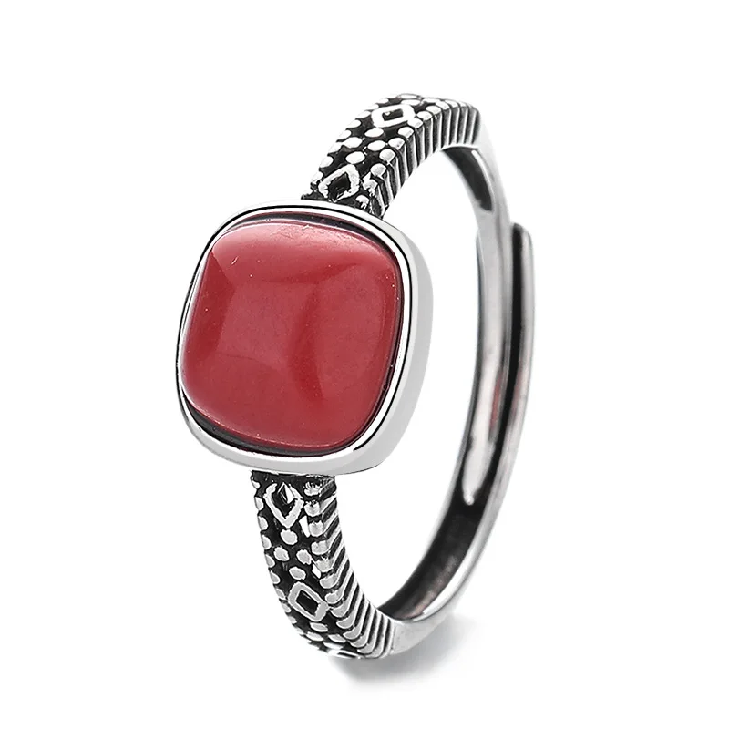 Women's 925 Sterling Silver Red Gemstone Adjustable Ring, Gift