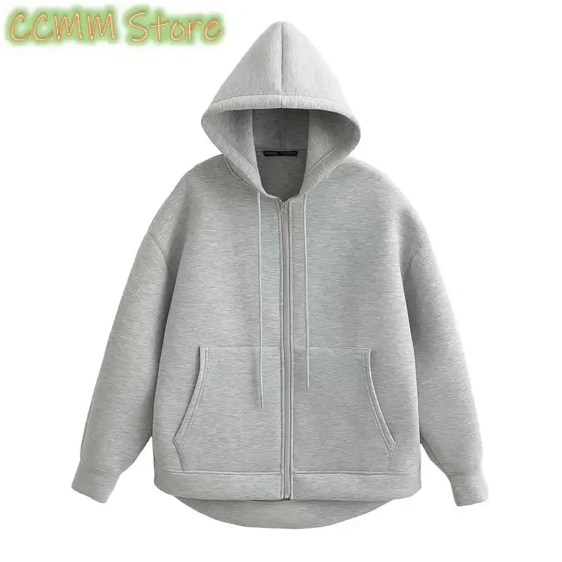 Winter New Women's Zipper Hoodie High Street Unisex style Double Pockets Oversize Loose Sweatshirts Outerwear Top
