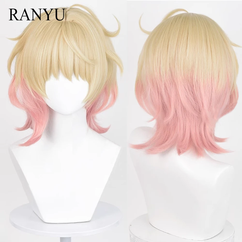 

Emilie Cosplay Wig Game Anime Cosplay Synthetic Straight Ombre Blonde Pink Layered Fluffy Wig for Daily Party