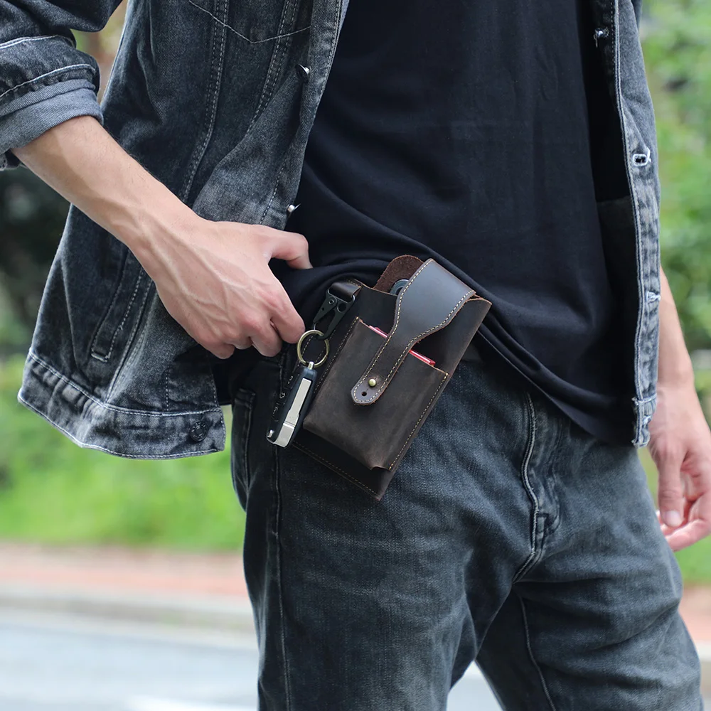 S.WORKER Vintage Herren-Gürteltasche aus Vollnarbenleder, Echtleder-Freizeitgürteltasche für Handy und Schlüssel. – Detail 6