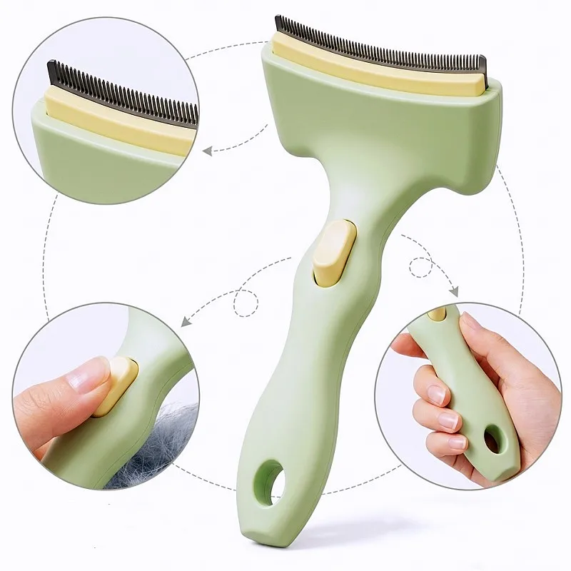 Dog Comb Knife Dogs Brush One-click Pet Hair Removal Comfortable Handle Thin Combs for Dogs Hair Cleaning Pet Grooming Brush