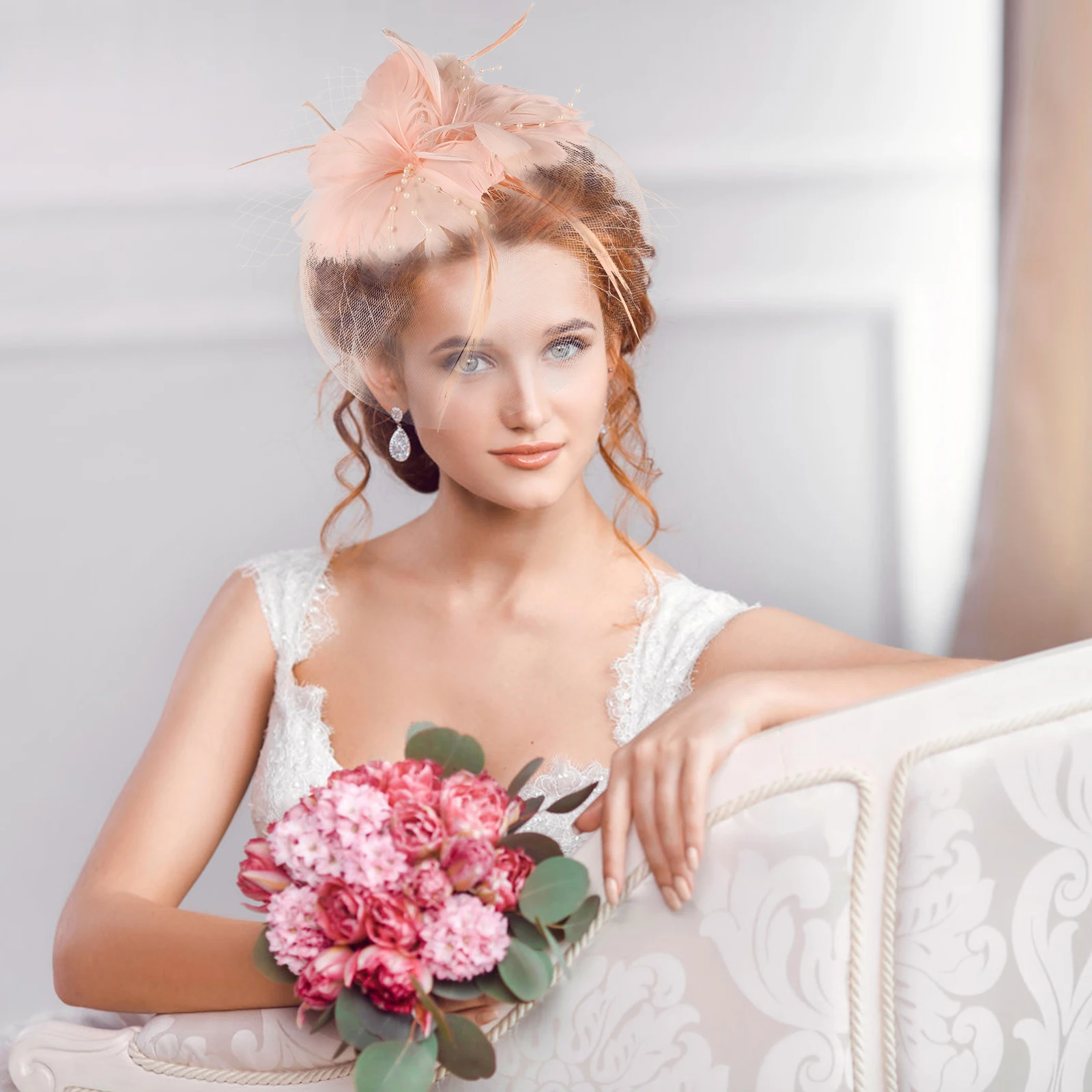 

Flower Bridal Headdress Elegant Net Yarn Clip Women Party Bridal Headdress Wedding Headwear Hair Supply