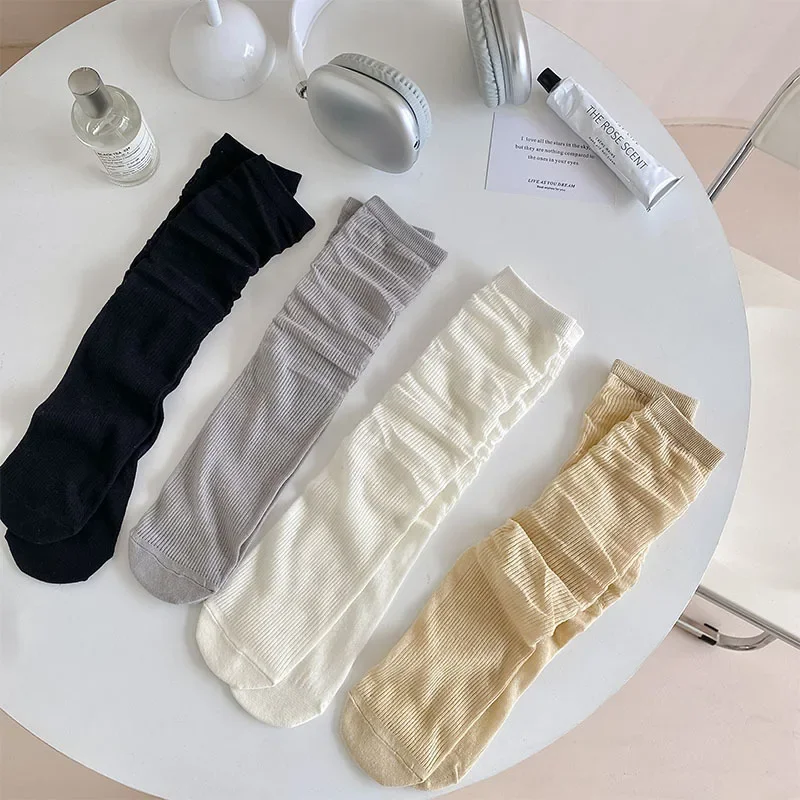 Korean Fashion Women Socks Summer Thin Mesh Breathable Harajuku Crew Socks JK Japanese Style Solid Color Girls Loose Long Socks image 6