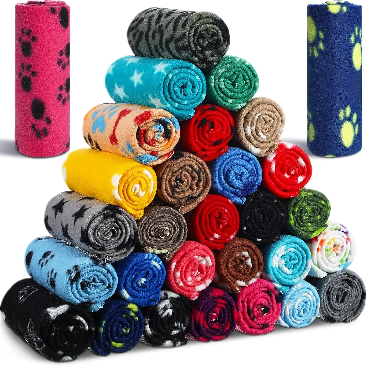 Conjunto de cobertores de lã para animais de estimação de 28 peças, tapetes de dormir macios e quentes com estampa de pata para cães e gatos, 27,5 x 39,3 polegadas