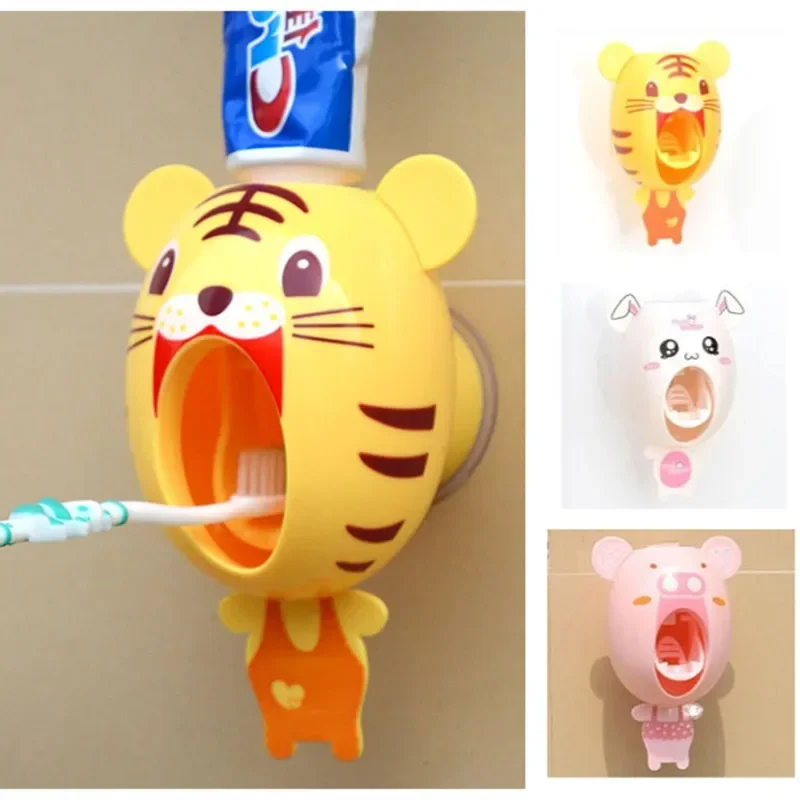 

Практичная сильная присоска, забавный мультяшный держатель для бытовых зубных щеток для ванной комнаты, детский автоматический дозатор зубной пасты