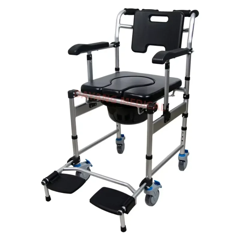 Adjustable Aluminum Wheelchair with High Backrest for Bathroom Safety Medical Hospital Bedside Toilet Chair Potty Aid High