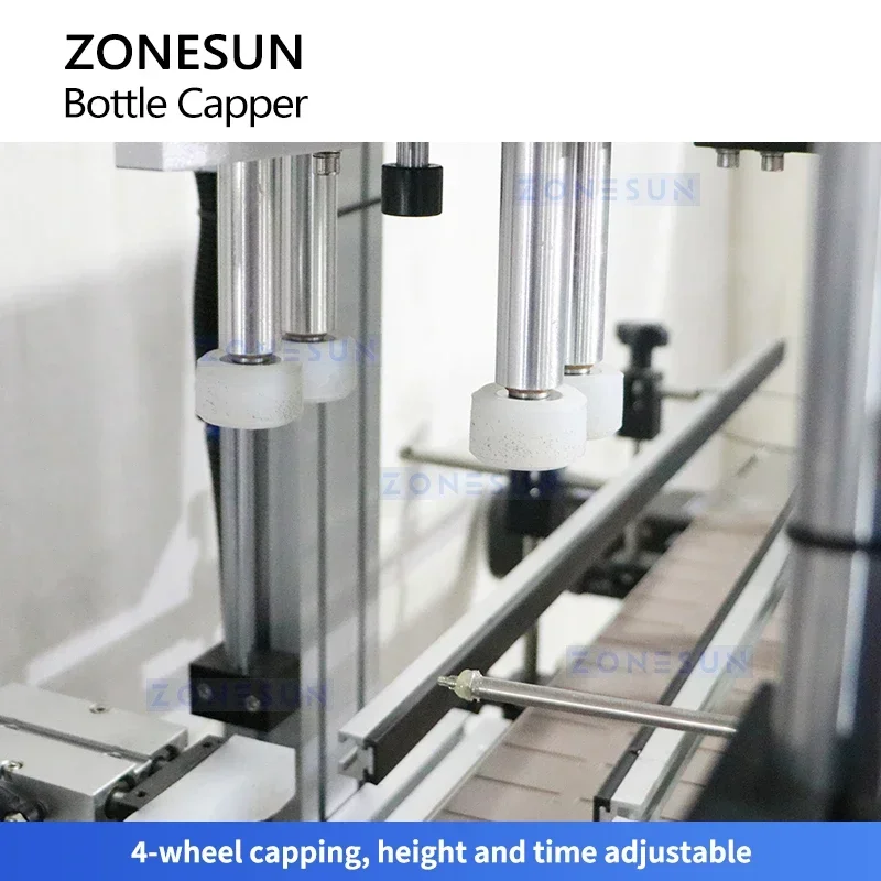 ZONESUN Tappatrice automatica per bottiglie con pompa Tappatrice a 4 ruote Dispenser per alimentatore per ciotola vibrante Attrezzatura per imballaggio ZS-XG440I