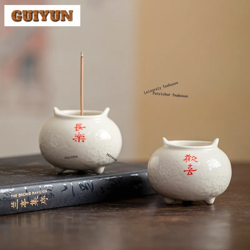 HOYIHM Plant Ash Handwritten Poems Ceramic Incense Holder Diffuser Incense Burners Aromatherapy Censer Yoga Craft