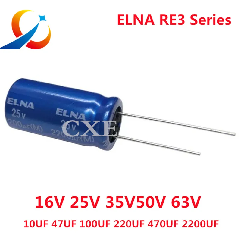 10PCS ELNA RE3 Series HiFi Audio Capacitor 16V 25V 35V  50V 0.1UF 10uF 22uF 47uF 100uF 220uF 470uF 1000uF  2200UF Original