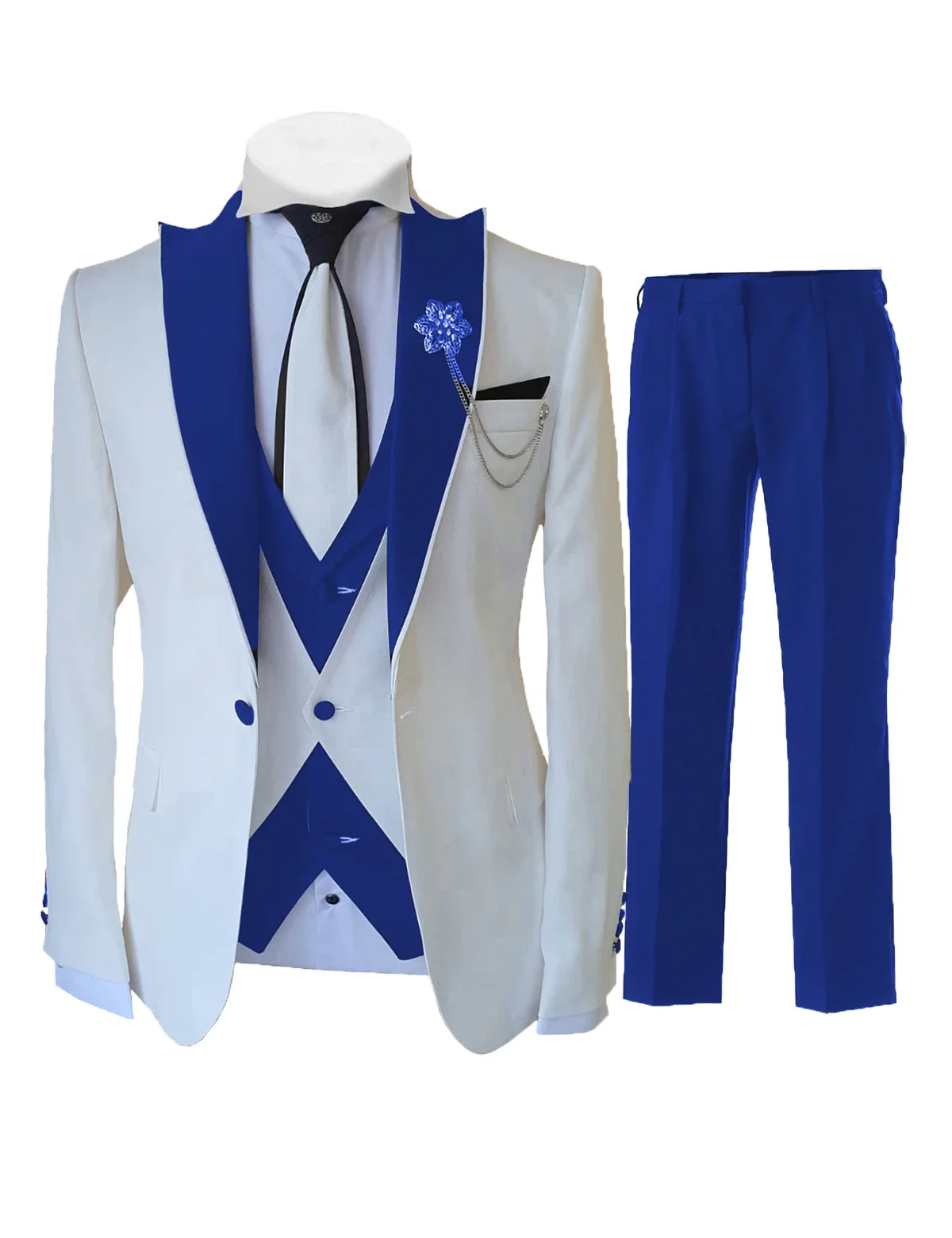 

Fashion Luxury Tailor-made White Suits For Men 3 Piece Set Slim Fit Formal Wedding Best Man Groom Tuxedo(jacket+Vest+Pants)