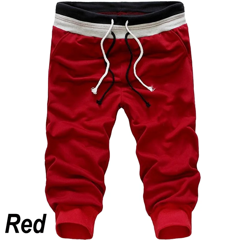 Men\'s Oversized Drawstring Cropped Trousers Splice Jogger Casual Fitness Street Pant Breathable Plus Size Color Contrast Pants