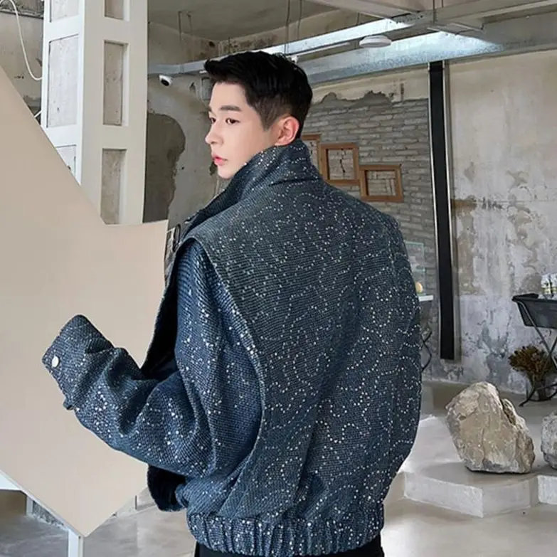 Korean Style Fashion Jacket Trend Men Niche Design Autumn New Versatile Casual Coat Top Elastic Male Zipper Cardigan