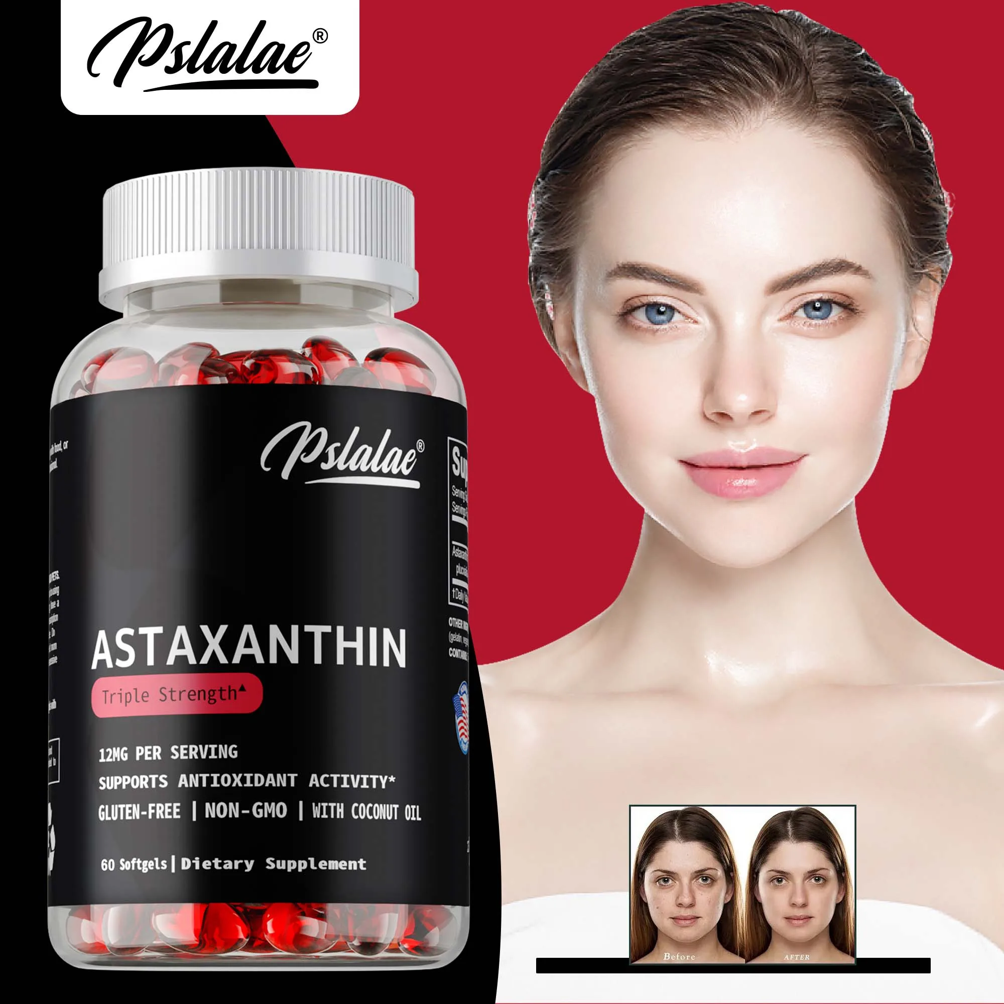 

Astaxanthin - Promotes Eye, Joint, Skin & Heart Health,Accelerates Metabolism, Improves Concentration and Memory - 60 Capsules