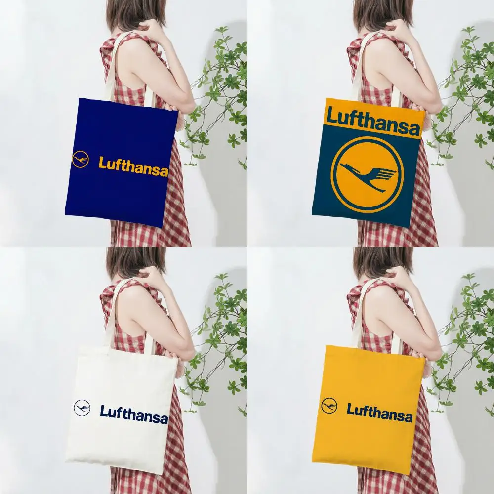 airline aviation logo L-Lufthansa Storage Bags Lightweight Printed Canvas Bag Portable Daily Shopping Shoulder Bag