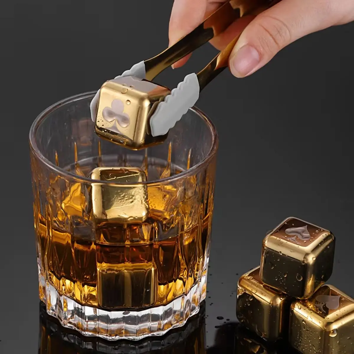 2026 Trend Gold Metal Cooling Rocks Reusable Whiskey Steel 304 Stainless Steel and with Storage Box for Vodka