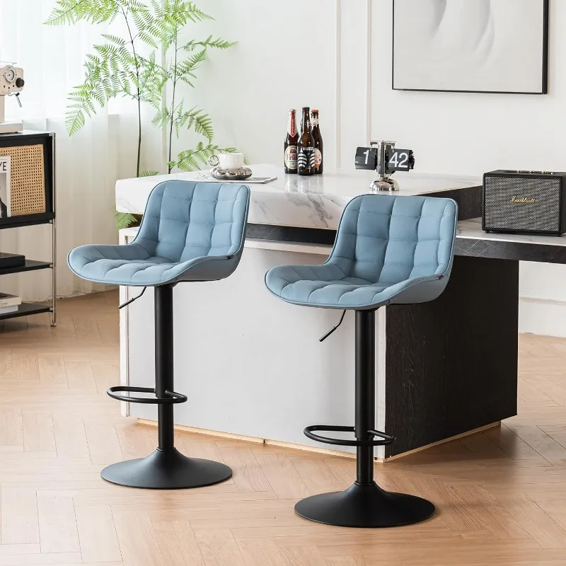 Bar Stools Set of 2 Adjustable Counter Height Bar Stool PU Leather Barstools with Back Swivel Modern Metal Diamond Chairs