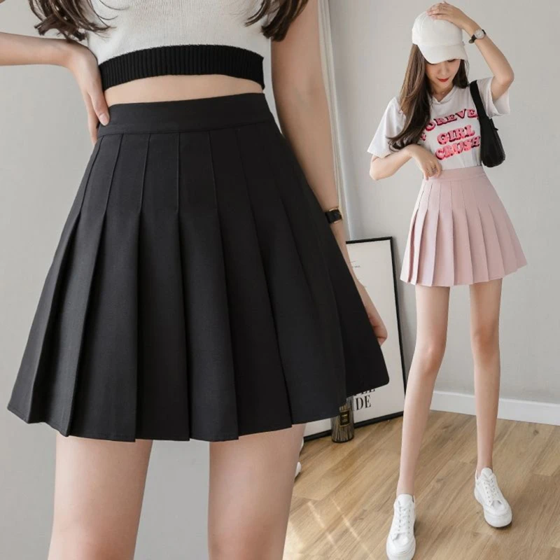 

White Women Pleated Skirts Summer High Waist Zipper Girls Dancing JK Mini Skirts Black Fashion Student A Line Faldas