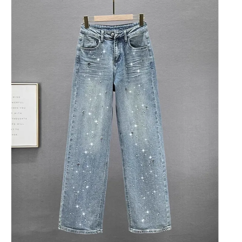 

Широкие джинсы с высокой талией, женская уличная одежда, весна-осень, новые прямые брюки длиной до пола, женские повседневные джинсовые брюки