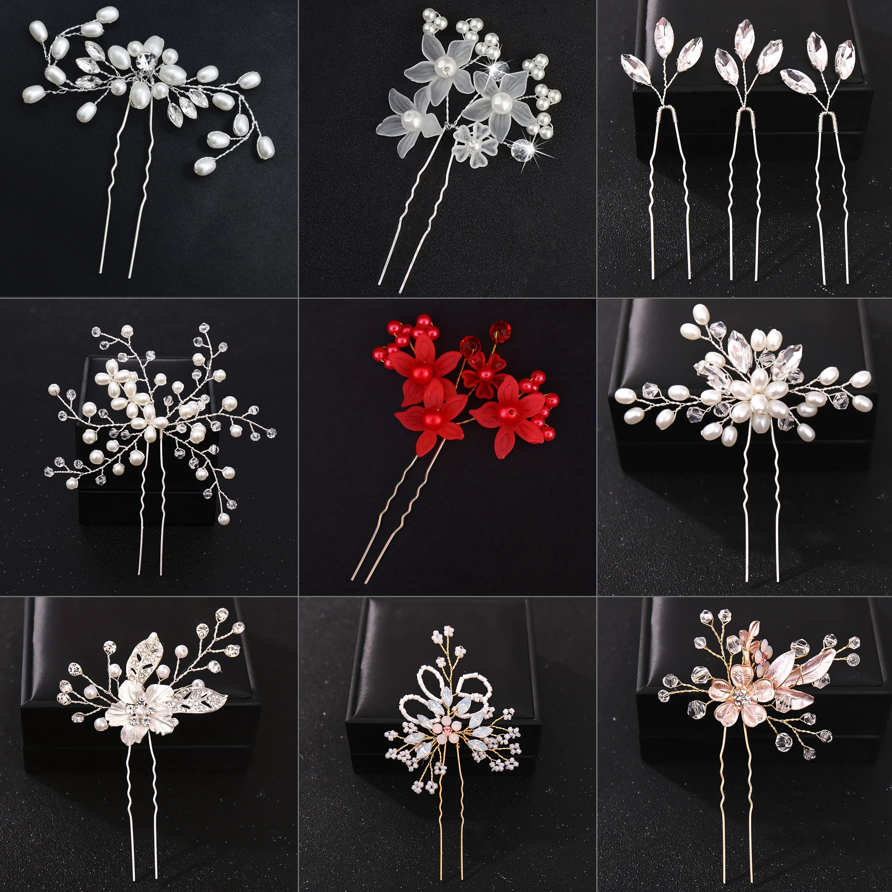 Fashion Crystal Pearl Rhinestone Hairpins Stick Hair Clip For Women Bridal Hair Accessories Party Wedding Hair Clips Jewelry