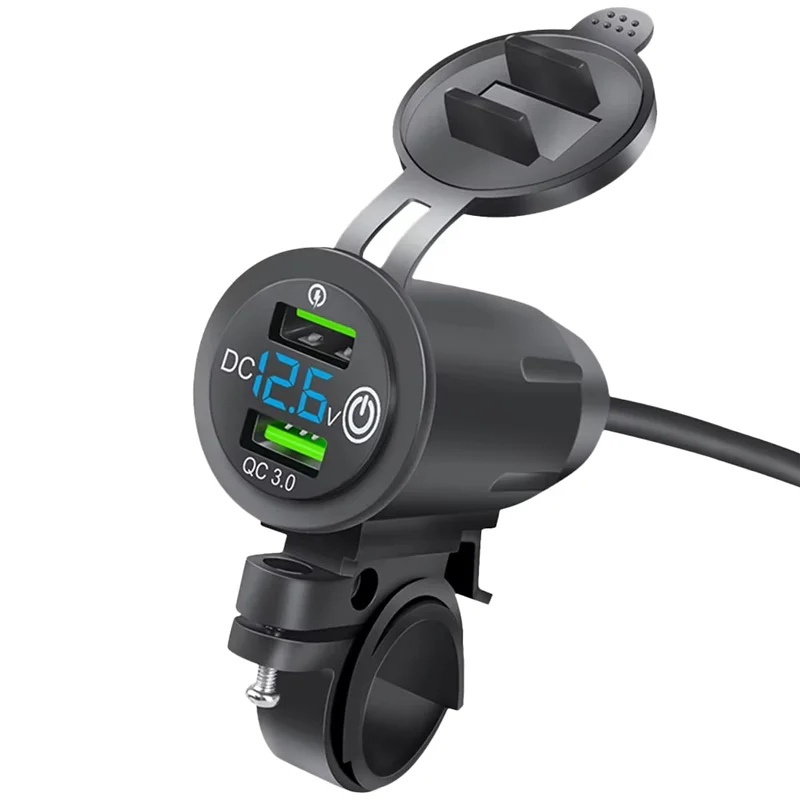 

Dual USB Car Charger Socket Motorcycle Handlebar Charger Motor Handlebar Charger With Voltage Display Blue Aperture-A93R