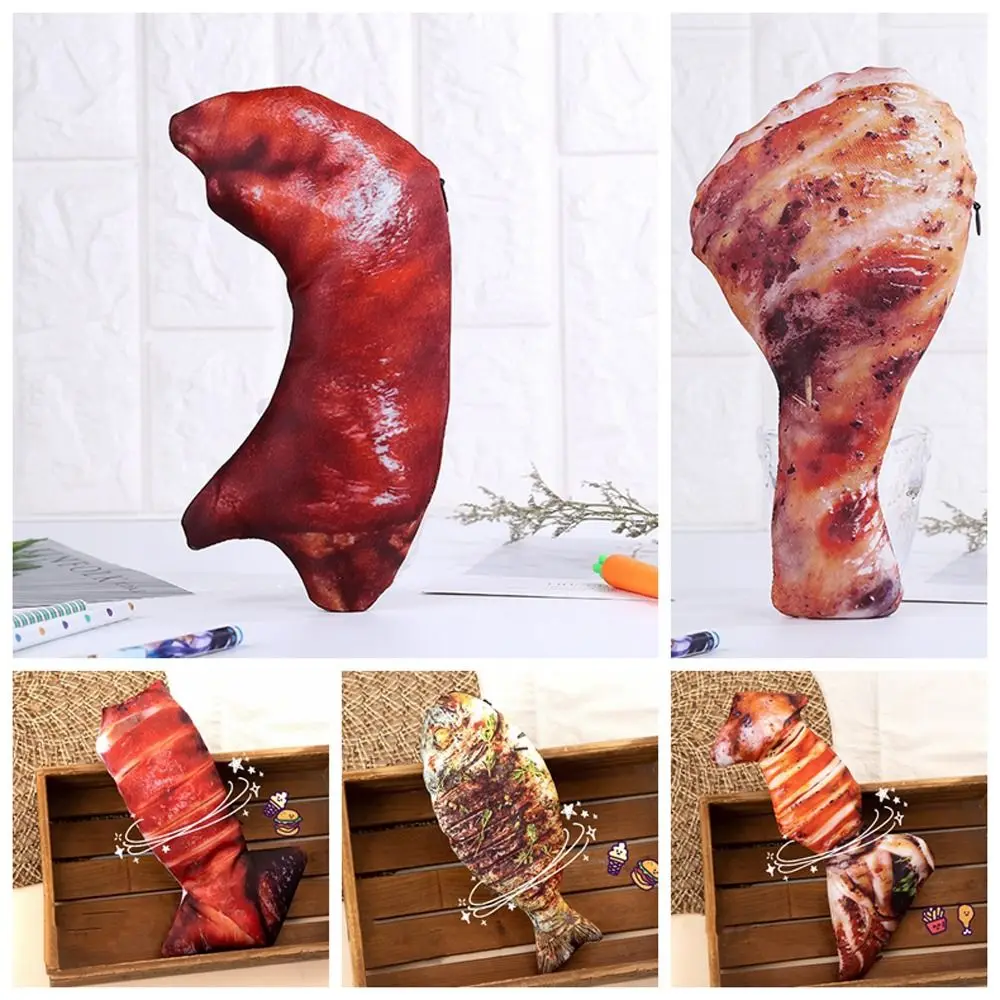 

Pig's Trotters Meat Pencil Case Drumstick Carp Realistic Fish Shape Pen Bag Simulation Food with Zipper Stationery Bag