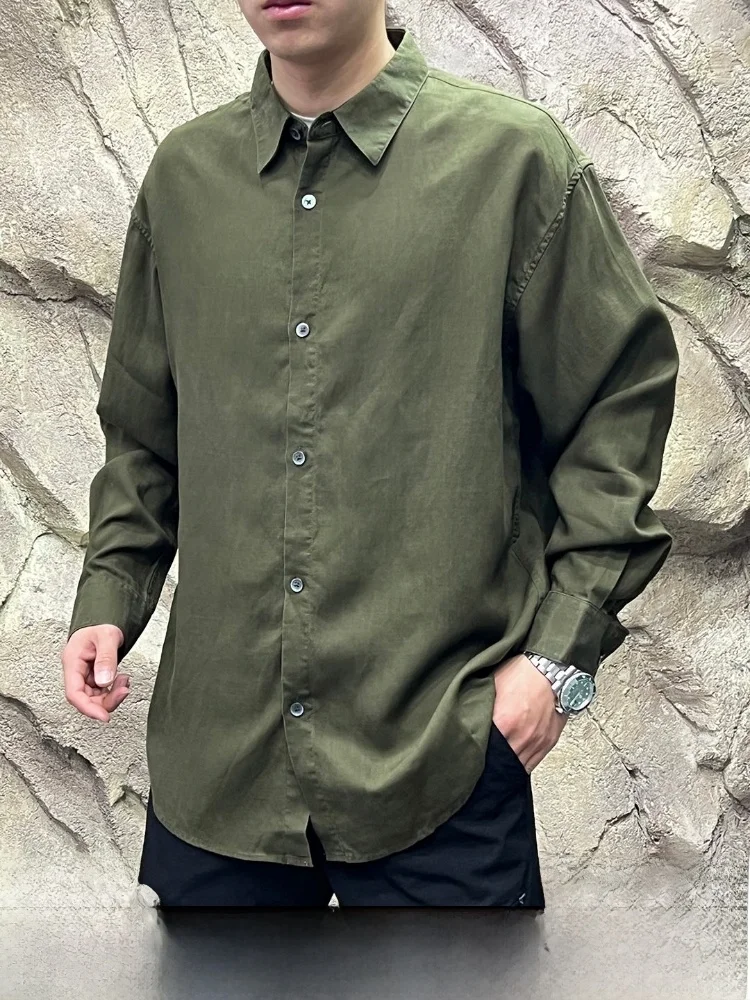 

Italian Style Men's Loose Fit Linen Shirt Breathable Lenzing Lyocell Linen Blend Casual Style Long Sleeve Button up Shirt