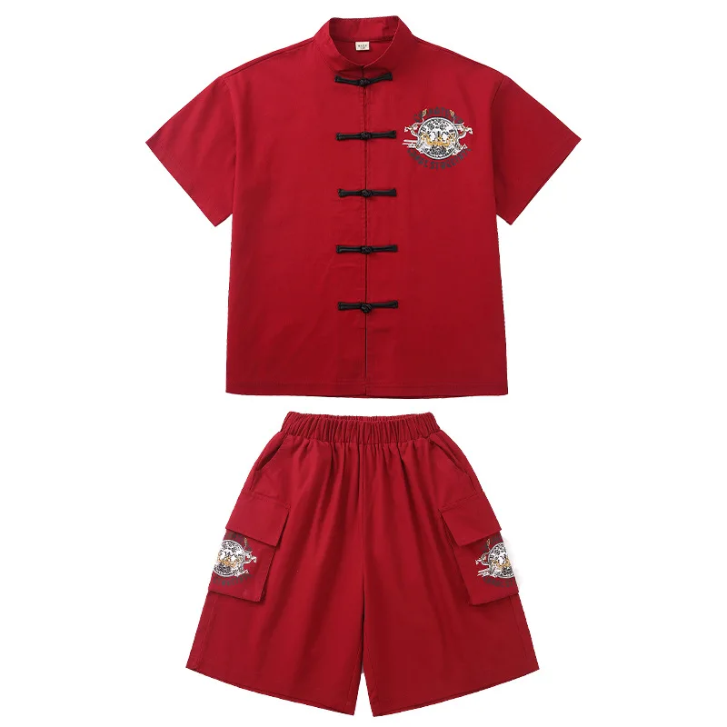 子供 Kpop ヒップホップの服中国風の衣装赤/黒ストリートセットガールズボーイズジャズダンス衣装服