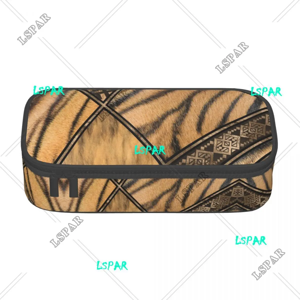 Customized Bengal Tiger Fur Ethnic Tribal Geometric Ornaments Cute Pencil Cases Animal Leather Texture Pencil Pouch Stationery