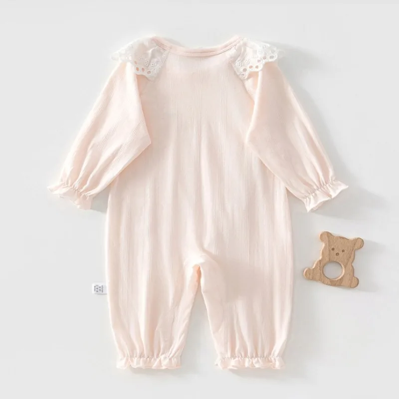 0-18 Monate Baby Mädchen Weicher Reiner Baumwoll-Prinzessinnen-Strampler Sommer Leichter Kühler Einteiler Kleinkind Einfach An- und Ausziehbar Lässiger Strick-Babygro – Detail 3