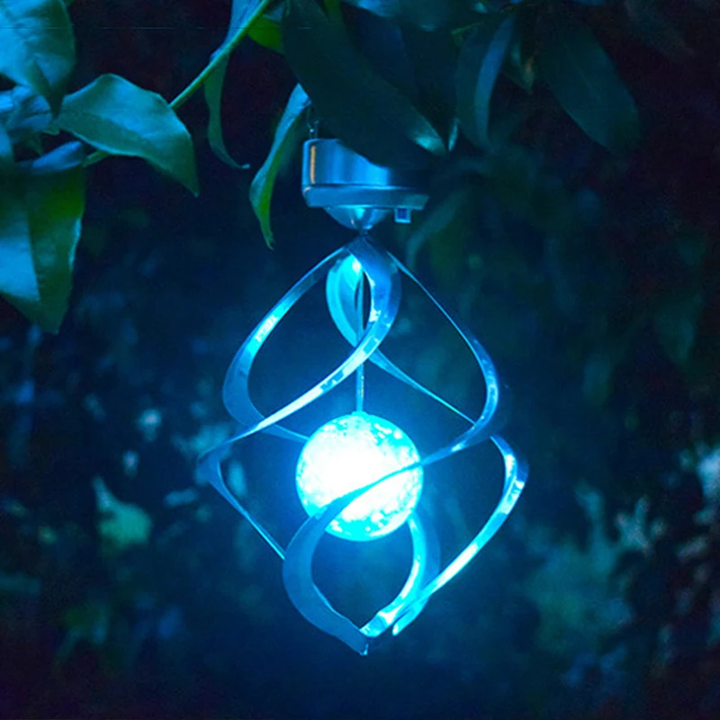 Solar Power Wind Spinner Chime LED Light Hanging Spinner Lamp Color Changing Saturn Spinner Light for Lawn Yard Garden Decor