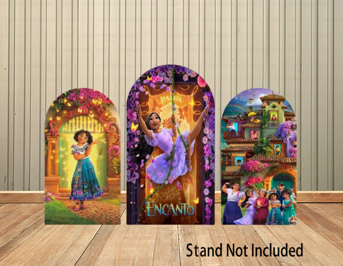 

Disney Princess Encanto Magic House Cartoon Girls Custom Kids Party Arch Backdrop Cover Photo Booth Fabric Kids Birthday Decor