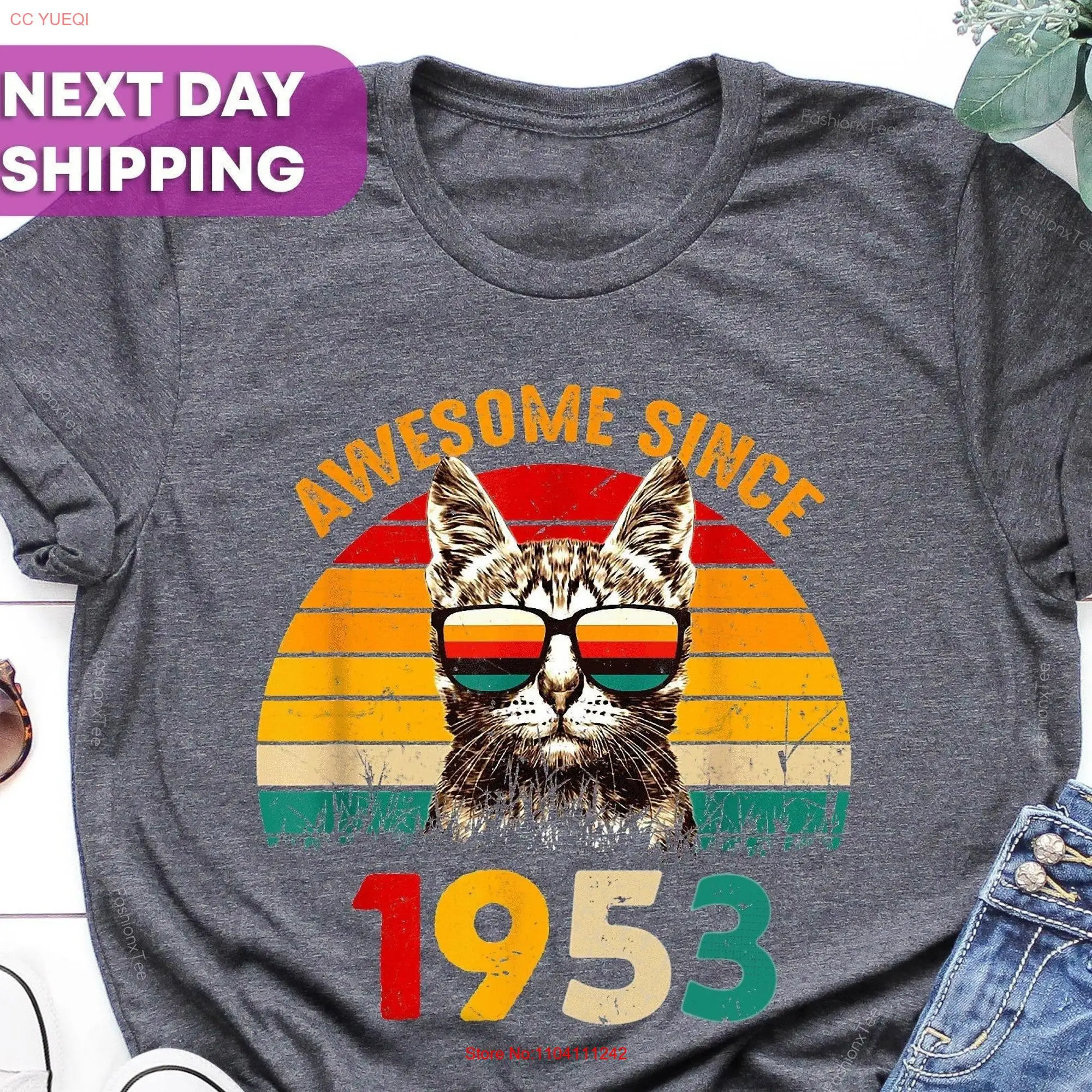 1953 Retro Cool CaT T Shirt Vintage Classic shirts 71 Years Old s 71st Birthday Born In long or short sleeves