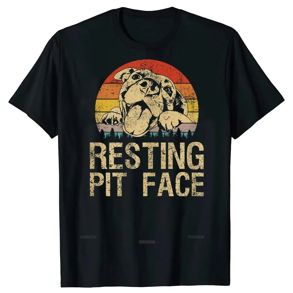 Vintage Resting Pit Face Funny Pitbull Lovers T Shirts Graphic Cotton Streetwear Short Sleeve Dog Dad Pet Gifts T-shirt Men